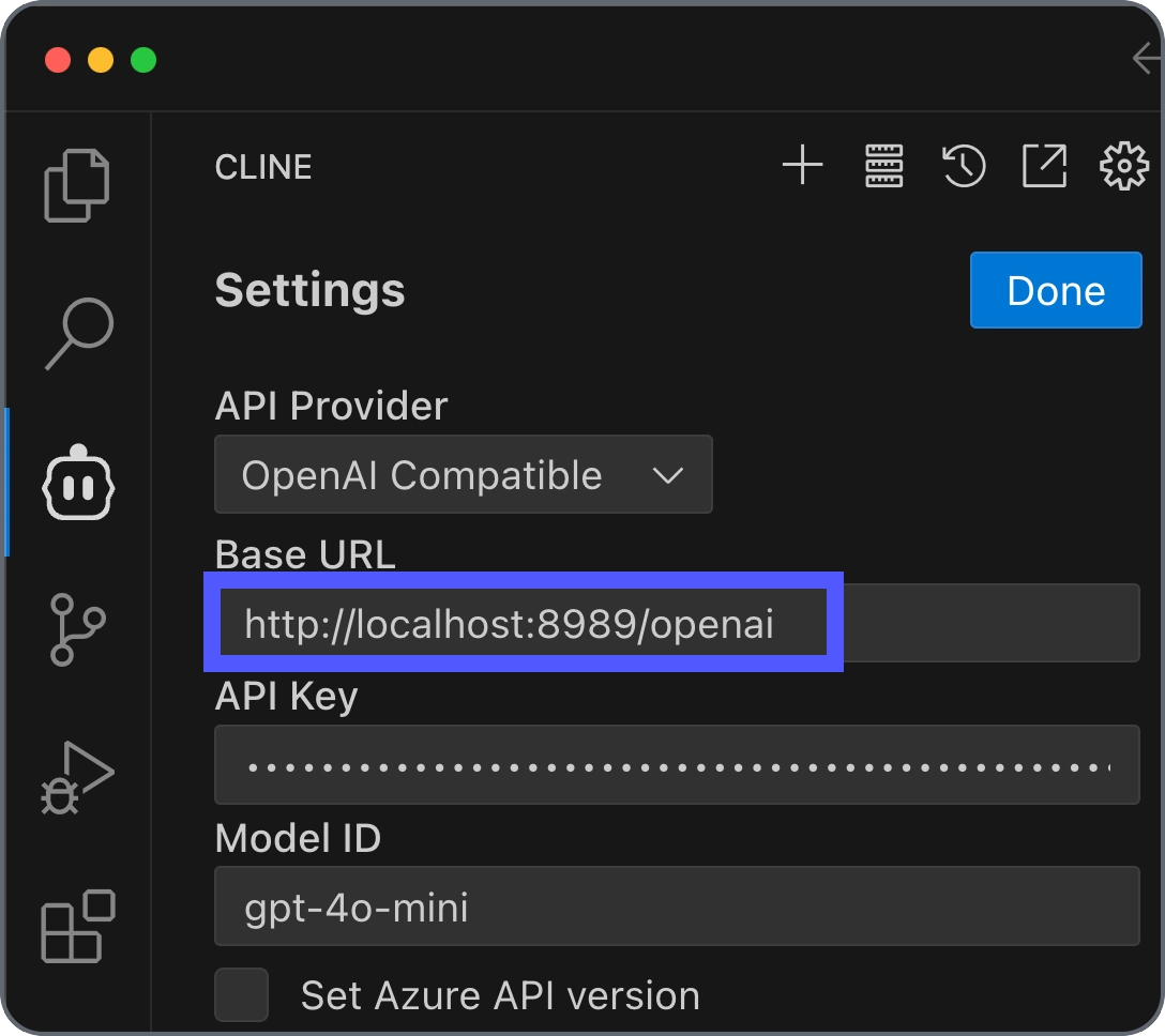 Cline settings for OpenAI